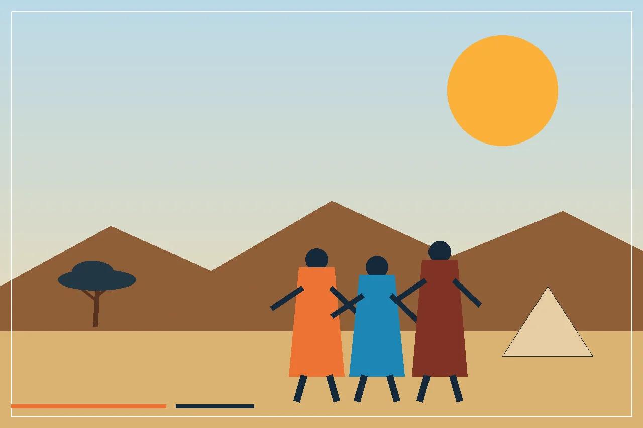 Original illustration of a respectful community-hosted cultural visit in northern Tanzania
