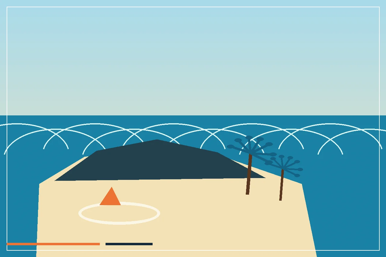 Original illustration of a quiet tropical island and marine lagoon